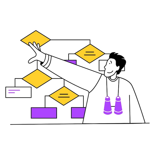 Hombre planeando una estrategia usando un diagrama de flujo