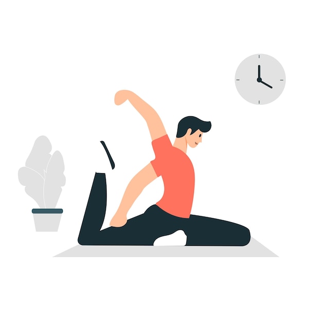 Vector hombre plano yoga en el diseño vectorial del hogar