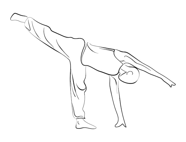 Vector hombre practicando yoga boceto de estilo de línea