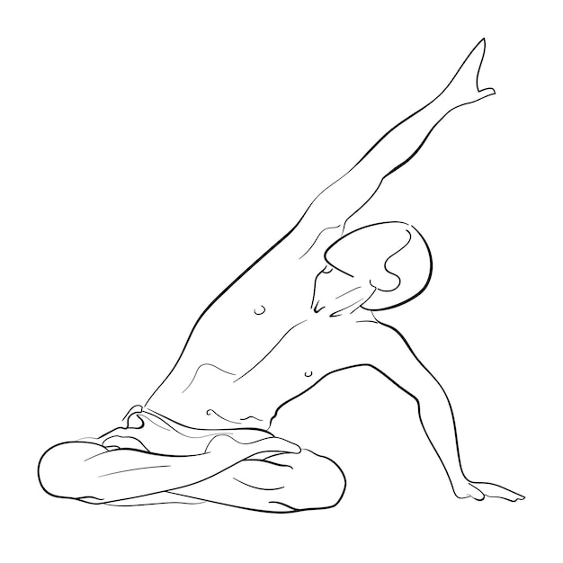 Vector hombre practicando yoga dibujo de línea de arte