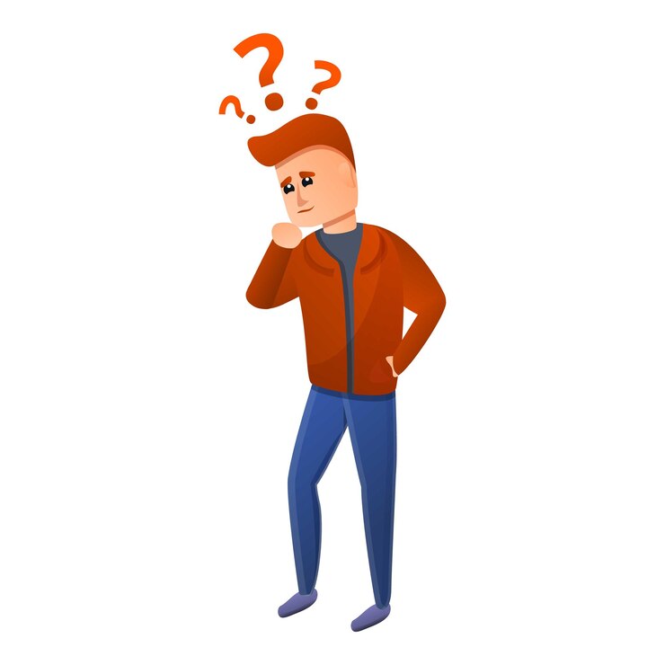 Vector hombre, pregunta, búsqueda, icono, caricatura, de, hombre, pregunta, búsqueda, vector, icono, para, diseño telaraña, aislado, blanco, plano de fondo