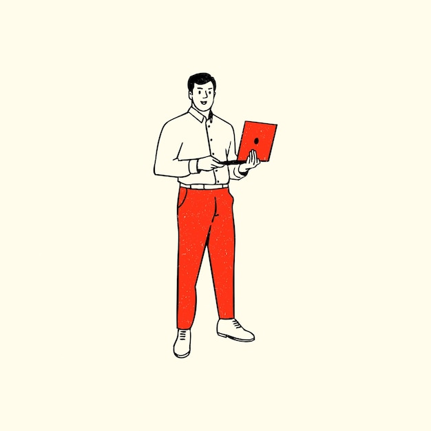 Hombre presentando con una computadora portátil