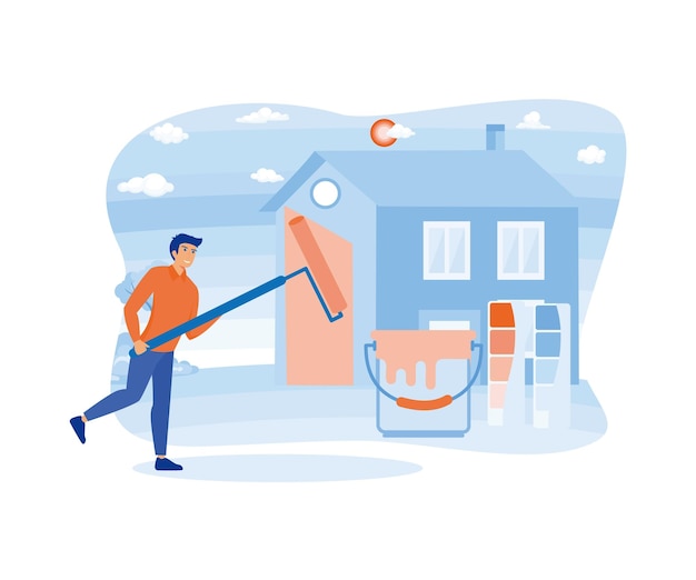 Hombre Proporcionar servicios profesionales de los servicios de pintor vector plano ilustración moderna