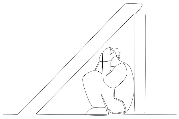 Un hombre protegiéndose de un pilar caído Dibujo de una línea del terremoto