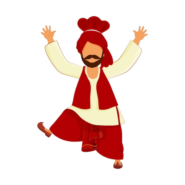 Hombre punjabi haciendo danza bhangra con ropa tradicional.