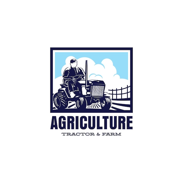 Un hombre que conduce la plantilla de diseño del logotipo de la máquina agrícola del logotipo del tractor