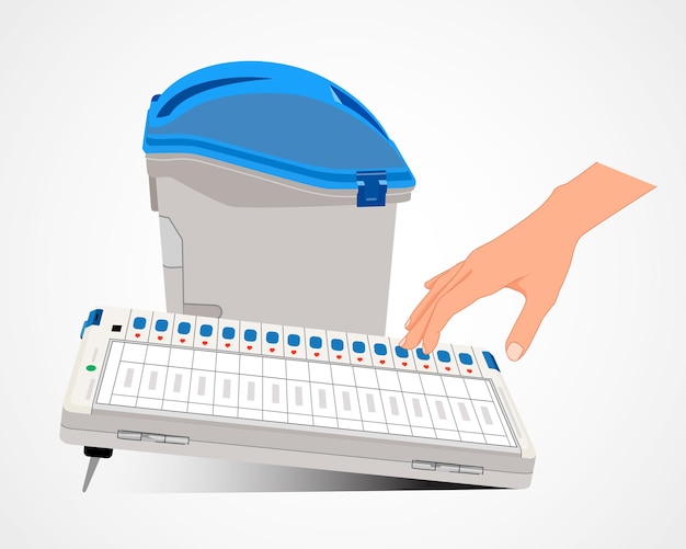 Hombre que emite su voto en la máquina EVM