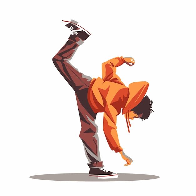 Vector hombre que hace breakdance y se pone de pie en un brazo.