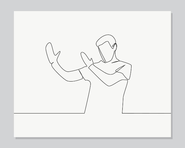 Hombre que muestra el gesto de chuleta de karate continua ilustración de una línea
