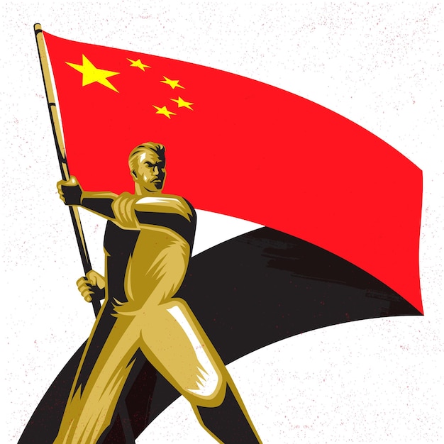 Hombre que sostiene la bandera de la República de China con la ilustración de vector de orgullo