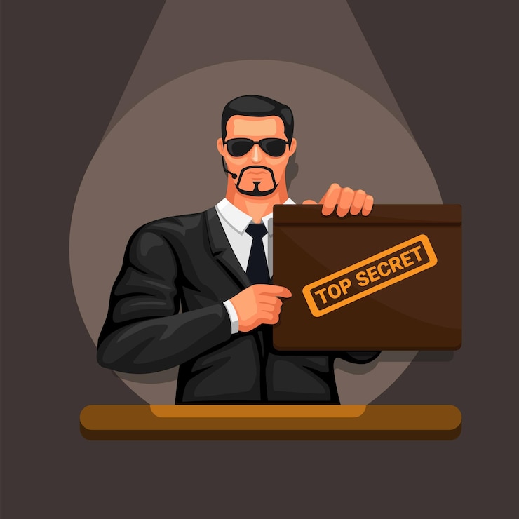 Vector hombre que sostiene la caja de la carpeta top secret con foco en el vector de símbolo de personaje de avatar de cuarto oscuro