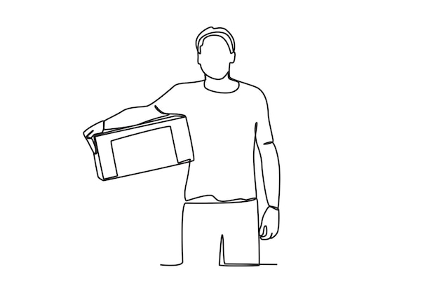 Un hombre que sostiene una caja de cartón con una mano Dibujo en línea del día mundial humanitario