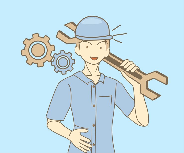 Vector hombre que sostiene la herramienta de configuración ilustración de diseño de vector de estilo dibujado a mano