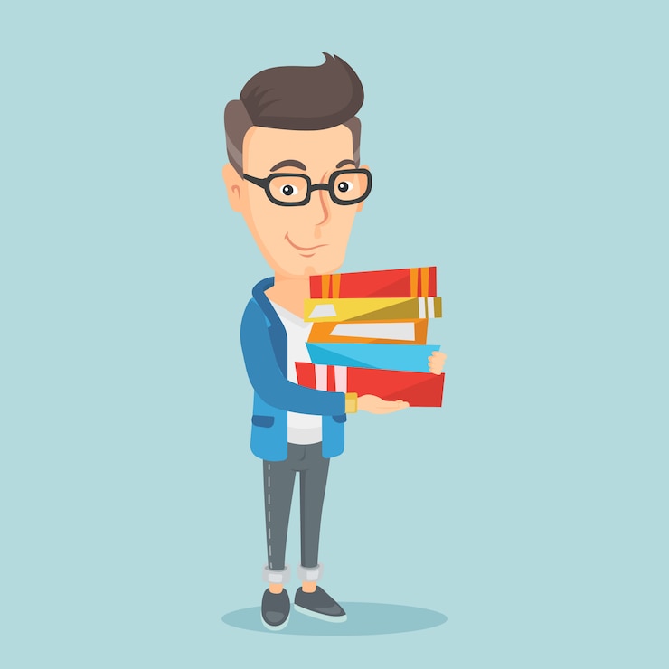 Vector hombre que sostiene la pila de libros ilustración vectorial.