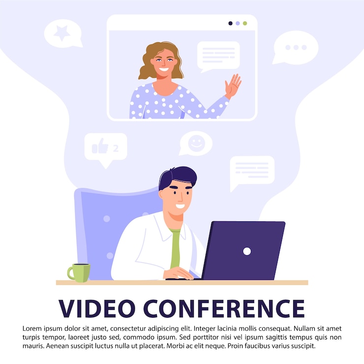 Vector hombre que tiene videollamada con un amigo usando la computadora portátil.