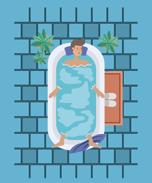 Hombre que toma un diseño del ejemplo del vector de la tina de baño