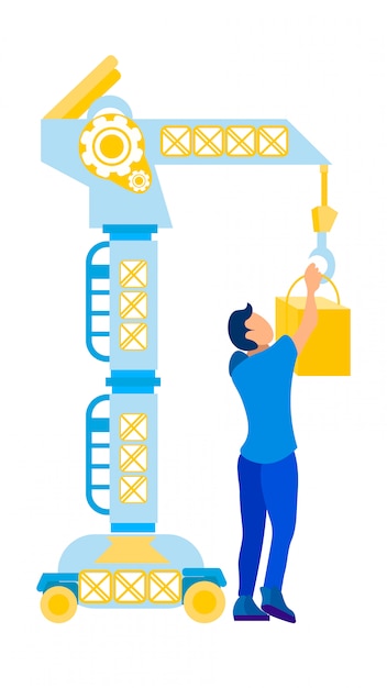 Hombre que trabaja con la grúa de elevación ilustración vectorial