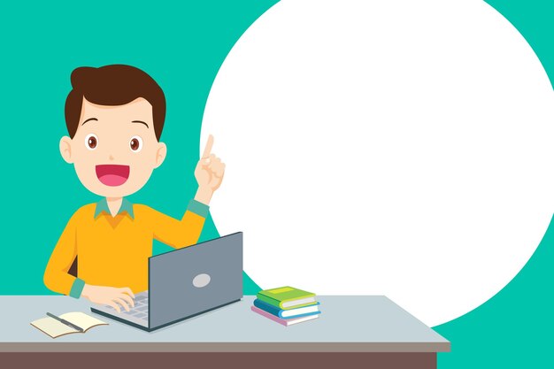 Hombre que usa la computadora portátil y la burbuja del habla