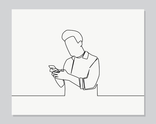 Hombre que usa la ilustración de una línea continua de teléfono móvil