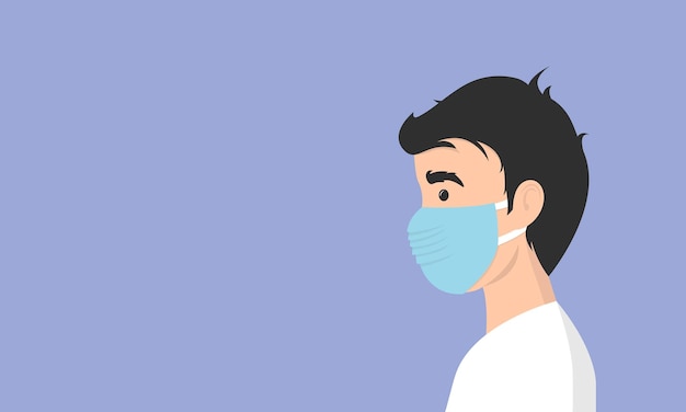 Hombre que usa una máscara médica para protegerse de COVID-19 o prevenir la enfermedad de la gripe contaminación del aire contaminación mundial