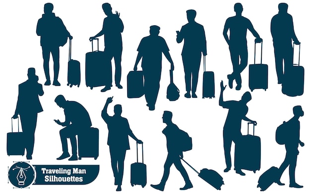 Hombre que viaja para la ilustración de vector de siluetas de aventura
