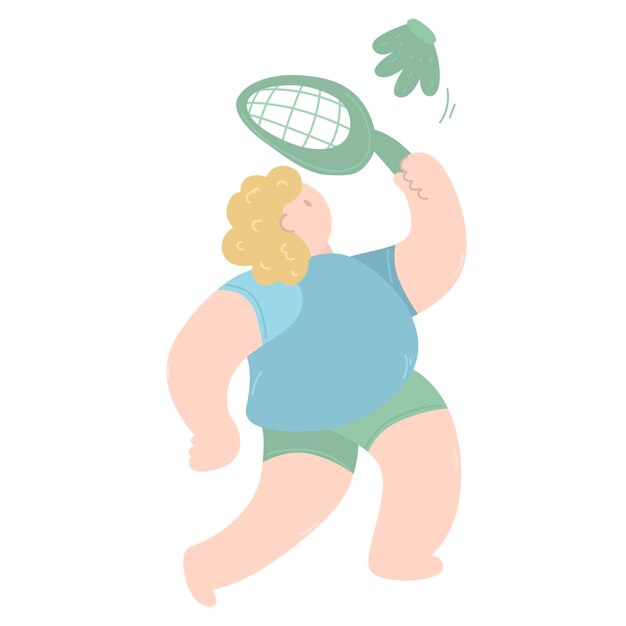 Hombre con raqueta de tenis plano joven jugando tenis Un personaje plano Entrenamiento jugando tenis jugador de tenis sosteniendo una raqueta