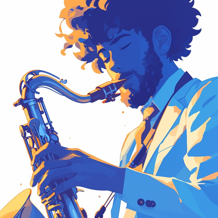 Vector hombre de raza mixta en su adolescencia tocando el saxofón