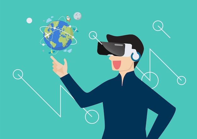 Vector hombre en realidad virtual