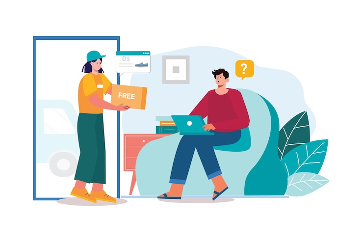 Vector hombre recibiendo entrega de productos gratis