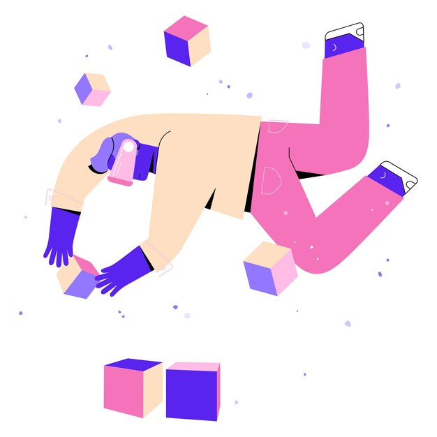 Hombre recoge cubos en realidad virtual