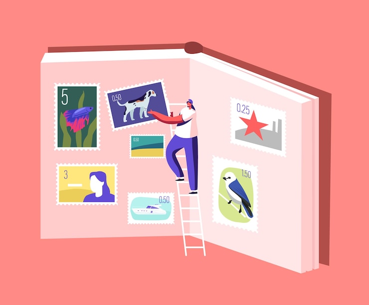 Vector hombre recogiendo sellos postales