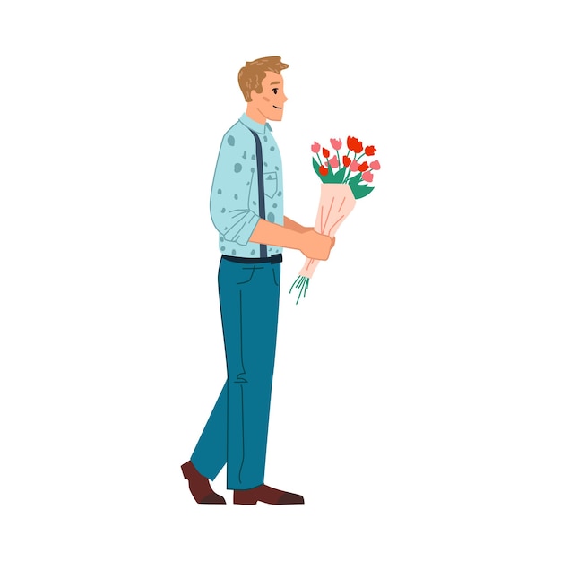 Hombre regalando flores