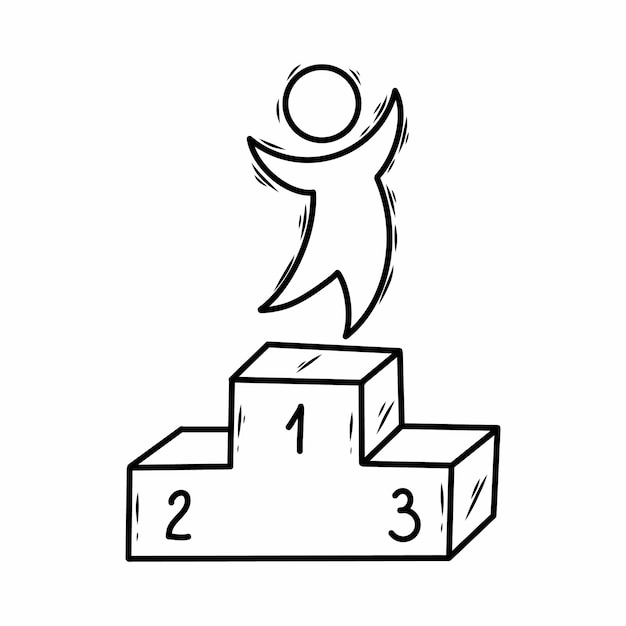 El hombre se regocija por la victoria en el podio Primer lugar en la competencia Vector doodle ilustración