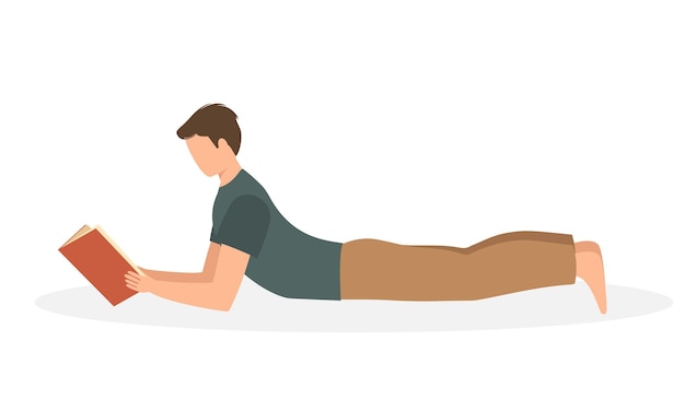 Hombre relajado tirado en el suelo usando su teléfono. Ilustración vectorial genial sobre el ocio y el tiempo de relajación