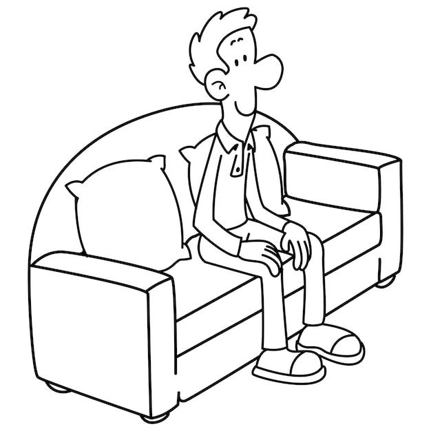 Hombre relajándose en un sofá en una ilustración de arte de línea