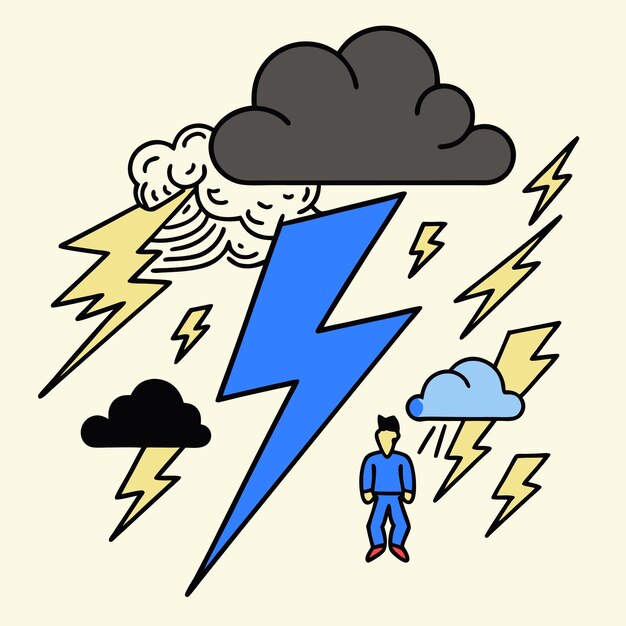 hombre con relámpago y relámpagos en sus manos ilustración vectorial