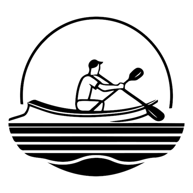 Hombre remando un barco en el mar Ilustración vectorial de estilo plano