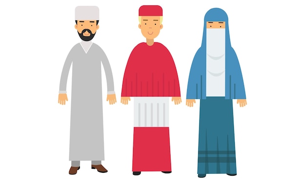 Hombre representantes de diferentes religiones como el islamismo y el catolicismo Set de ilustraciones vectoriales