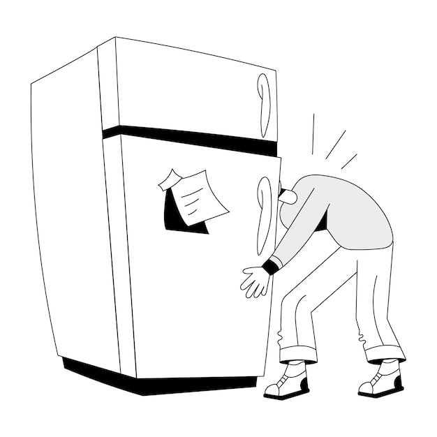 Vector hombre revisando refrigerador dibujado a mano ilustración