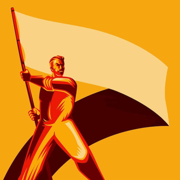 Hombre de la revolución que sostiene la ilustración de vector de bandera en blanco