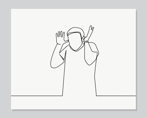 El hombre se rinde gesto asustado ilustración de una línea continua