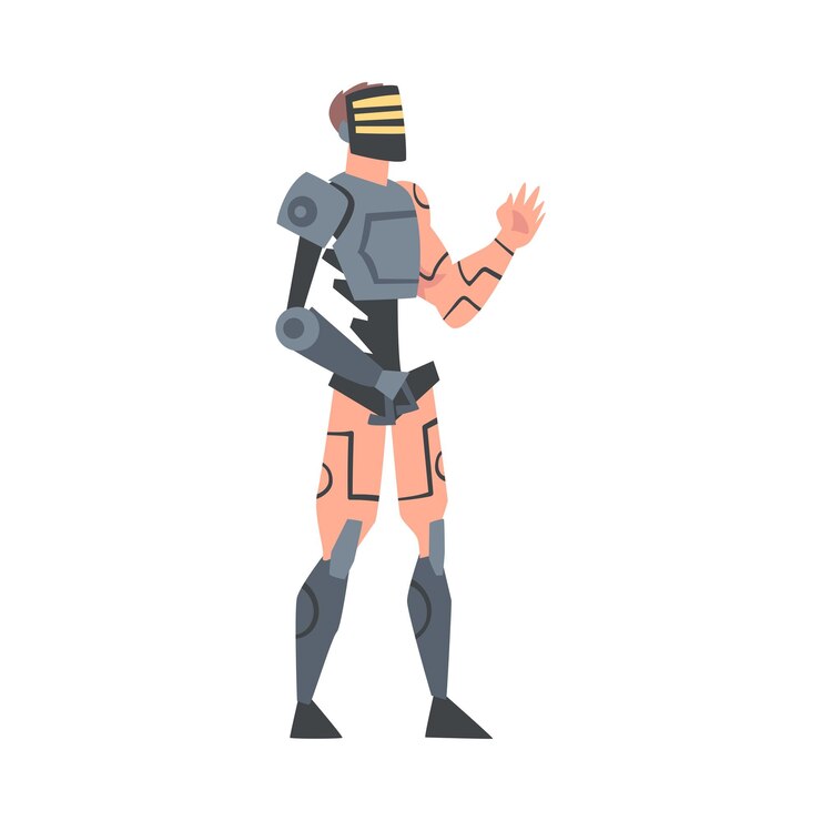 Vector hombre robótico cyborg personaje fiesta de carnaval mascarada o juego de video en línea elemento de diseño estilo de dibujos animados ilustración vectorial