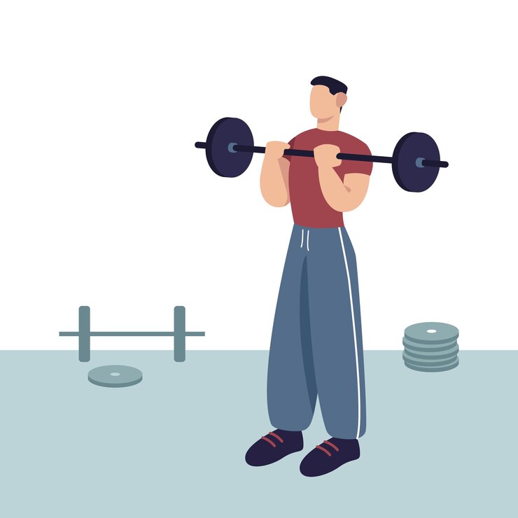 Vector hombre con ropa deportiva haciendo ejercicio con barra concepto de actividad física regular