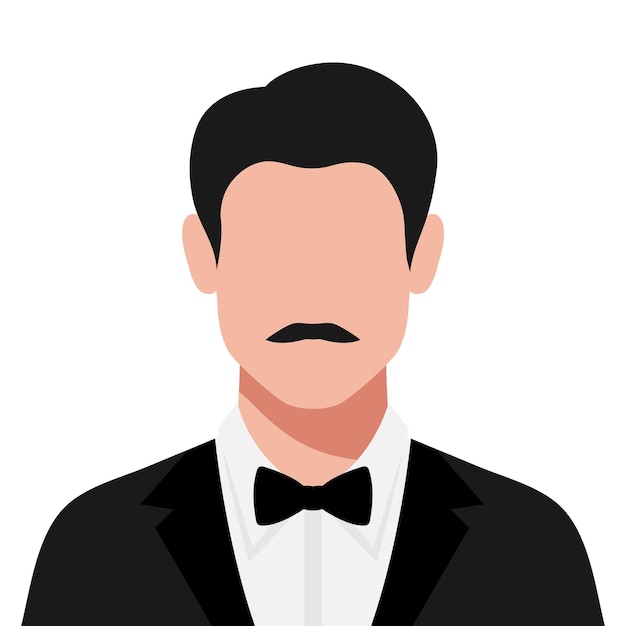 Hombre sin rostro abstracto con bigote en esmoquin y pajarita Ilustración vectorial