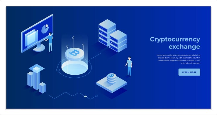 Vector hombre sin rostro que trabaja en el monitoreo de granjas mineras de bitcoin en el vector de la página de inicio isométrica de la computadora
