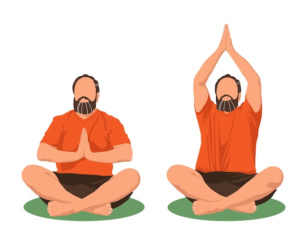 Hombre sin rostro sentado en posición de loto Conjunto de posturas de loto para yoga