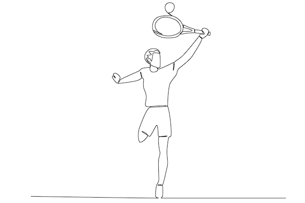 Un hombre saltando para aplastar una pelota en un torneo de tenis de una línea.