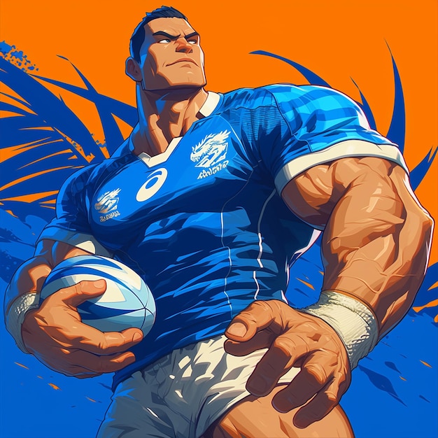 Un hombre de samoa está jugando al rugby