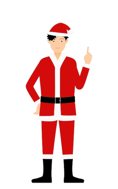 hombre, en, santa claus, teniendo arriba, dedo índice, señalar