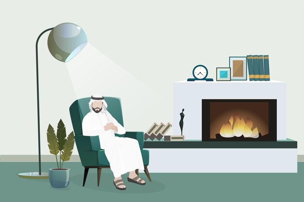 Un hombre saudí se sienta en la sala de lectura.